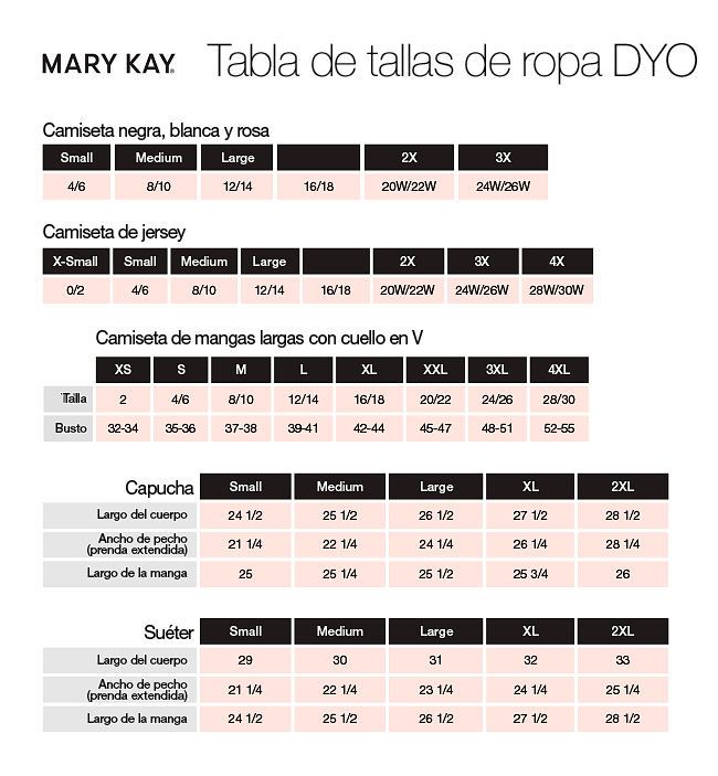Tabla de tamaños